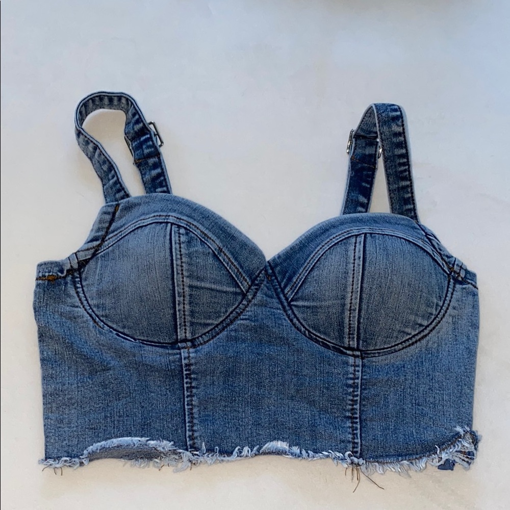 Haute Monde Denim Bustier Crop Top Small